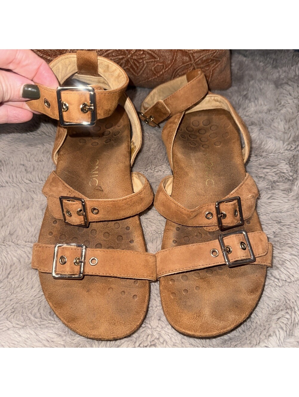 Vionic Sahara Shoes Womens Size 8, brown Strappy Buckle Comfort sandals